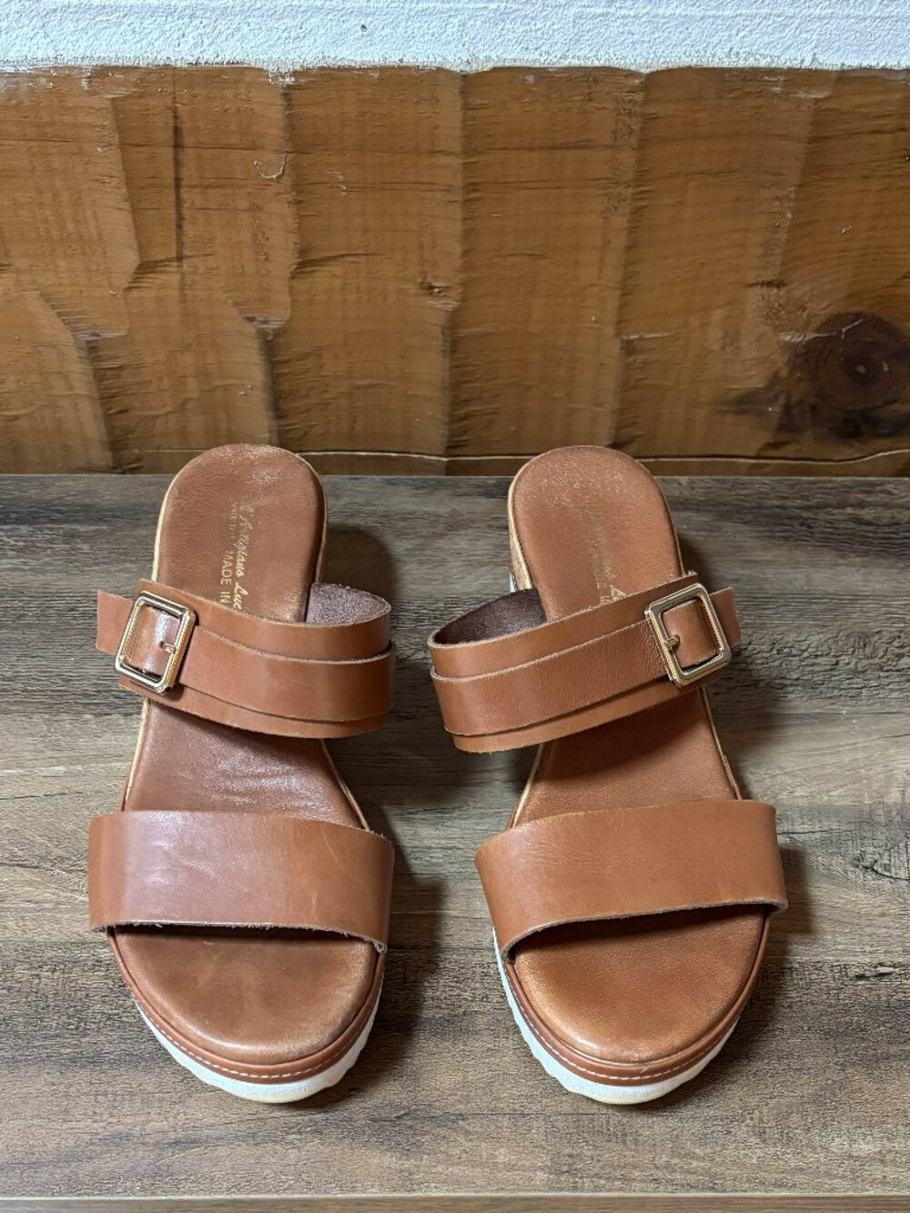 L'Artigiano Lucchese Wedge Heel Slides Sandals